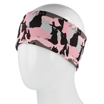zimní dvojitá čelenka KOČKY MASKÁČ, růžová